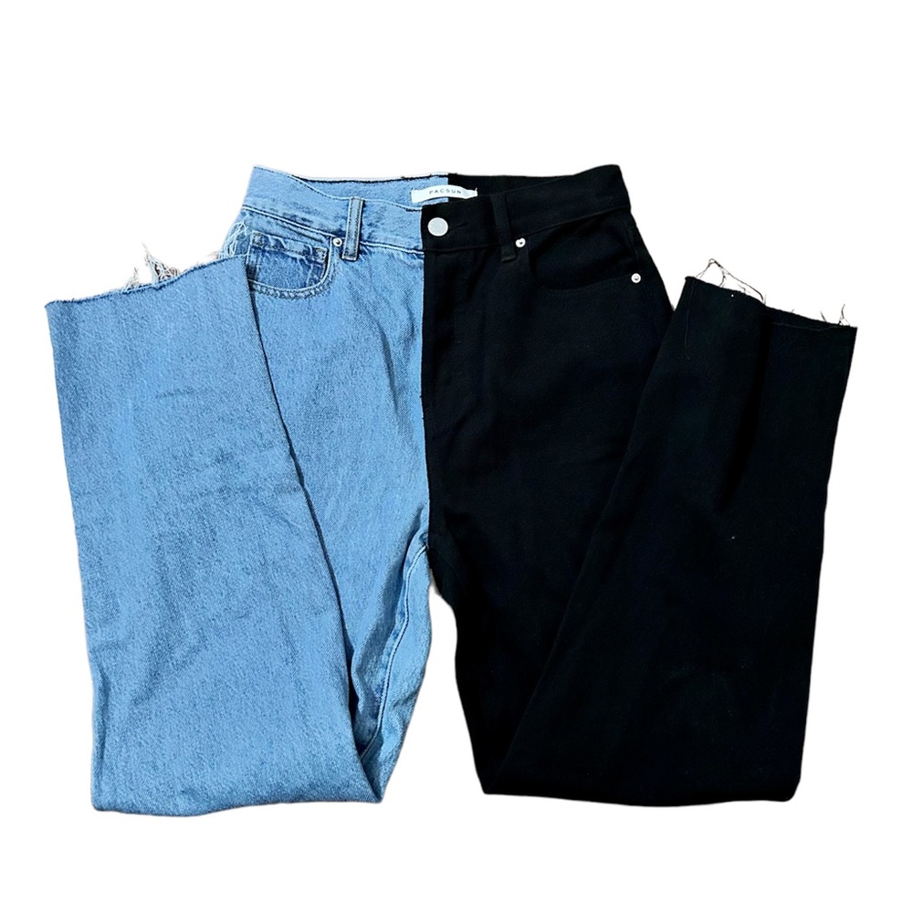 PacSun Eco Black Two-Tone High Waisted Straight Leg Jeans